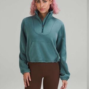 Lululemon Brushed Softstreme Ribbed Half Zip In Green Jasper Size 4